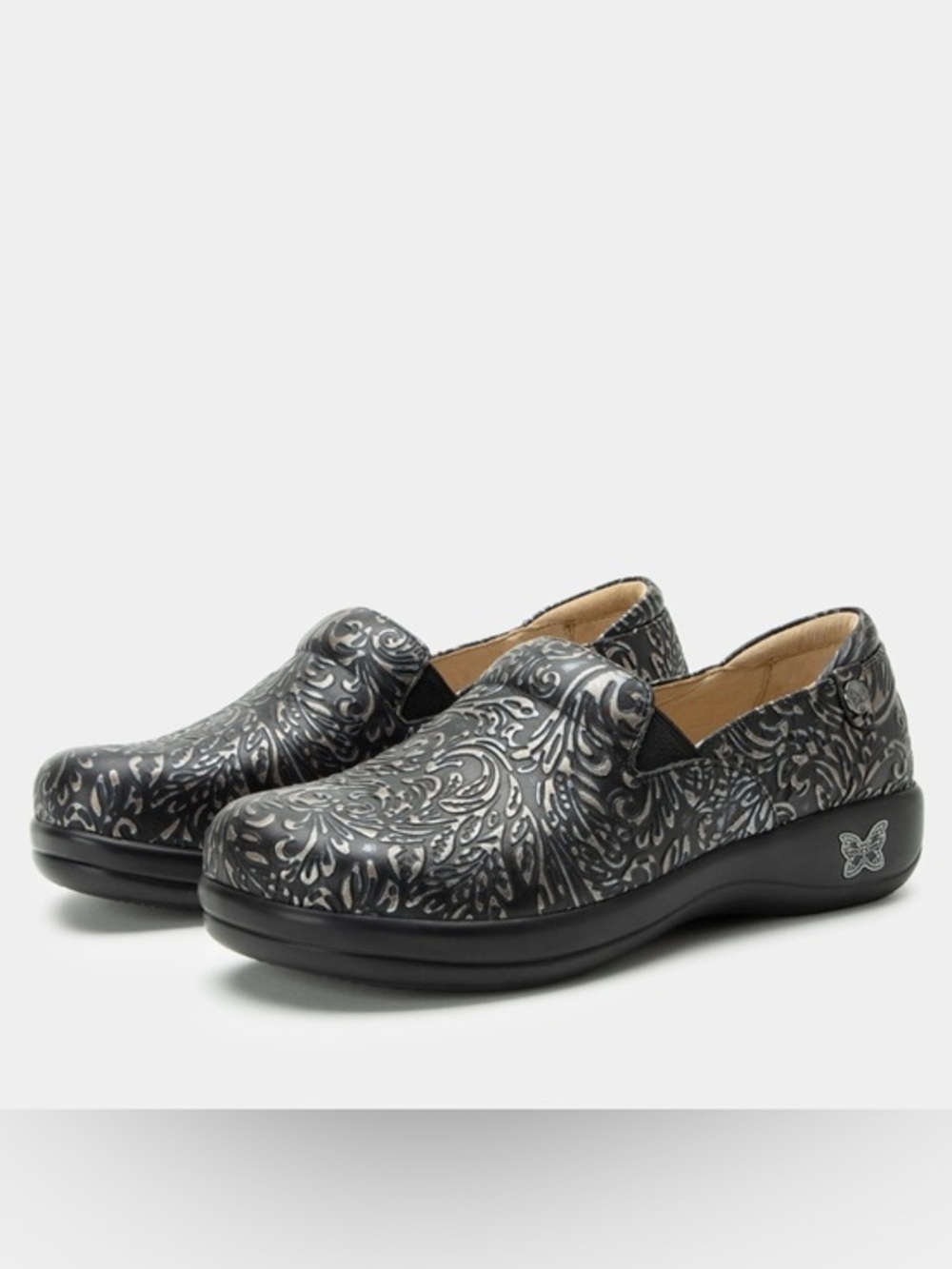 Alegria Keli Show Boat Slip-On Clog Shoes Floral Black Leather EU 40 US 9